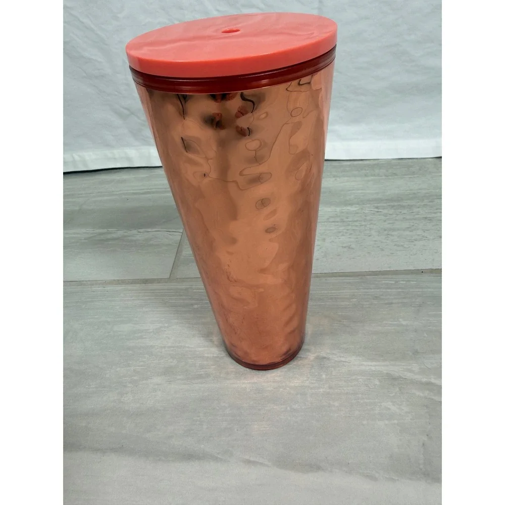 Starbucks Rose Gold Copper Hammered Texture Cold Cup Tumbler 24oz Venti No Straw